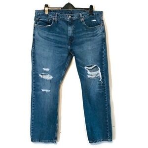 Levi’s 502 Distressed Tapered Jeans Destructed Ripped Slim Taper Men size 38x30